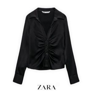 ZARA Women | Black | Fitted Satin Effect Shirt